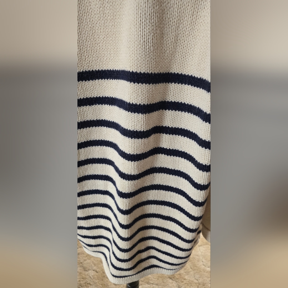 J. CREW Cream and Navy Shawl-Collar Striped Cardigan, Sz L - Picture 11 of 14